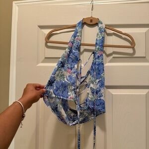 Blue and White Lace Up Tank Top